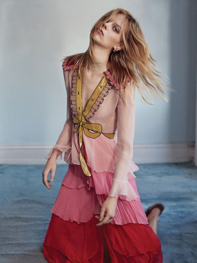 Vogue Korea February 2016, Lexi Boling -2 Gucci 2016 SS Pink Embroidered Chiffon Dress Editorials