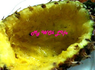 My Wok Life Cooking Blog Steps to create a Pineapple Boat to serve your rice in an eye-pleasing way