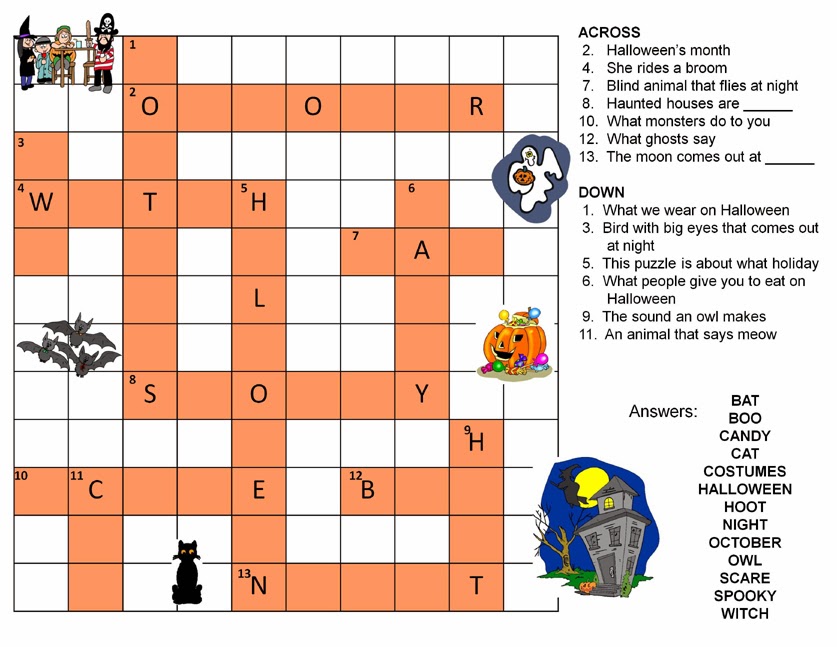 5 New Halloween Crossword Puzzles Printable - Easy