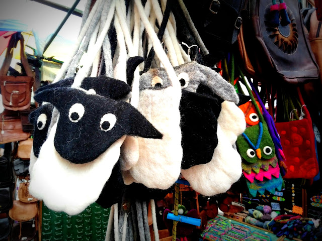 Exploring Galway city - colours and unexpected art by Annie Japaud sheep bags at the market