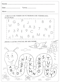 Circule de verde os números e de vermelho as letras