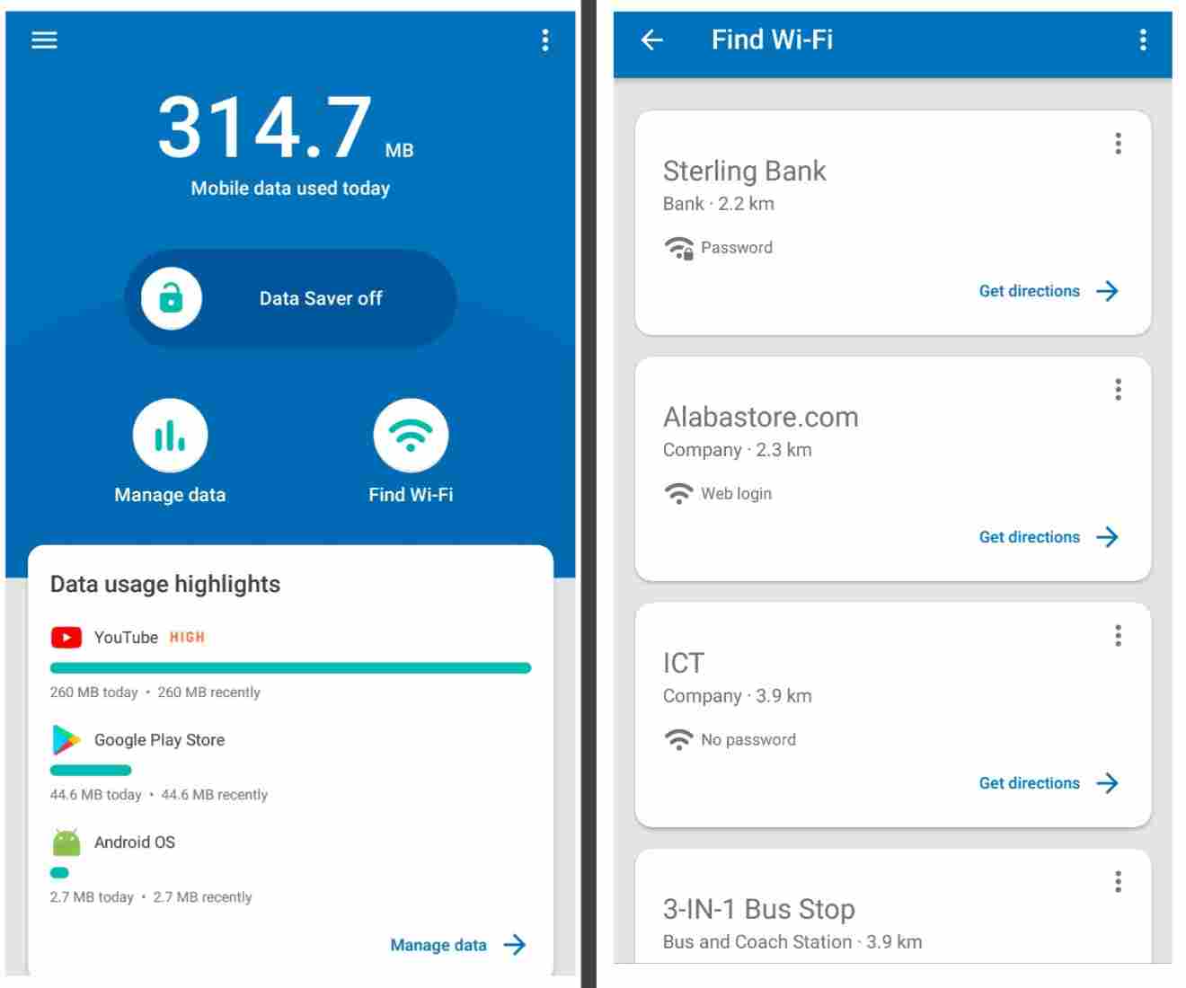 A List Of Open WiFi Network(s) Locations Listed Out In The Google's Datally Android App