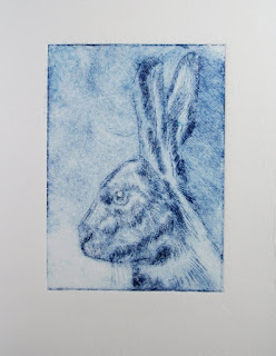 Drypoint hare print