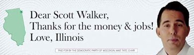 Billboard - 'Dear Scott Walker, thanks for the money & jobs! Love, Illinois'
