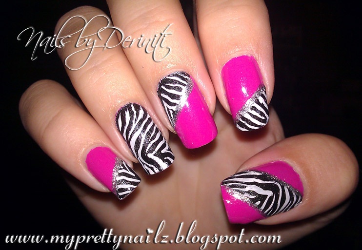  Animal Print Nail Art, Zebra Print Nails, Zebra Nails, Pink and Zebra