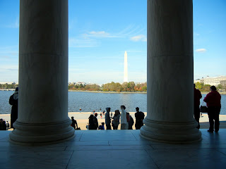 The view of the Washington Monument from the Thomas Jefferson Memorial  