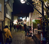 Old part of town on the left, night life on the right
