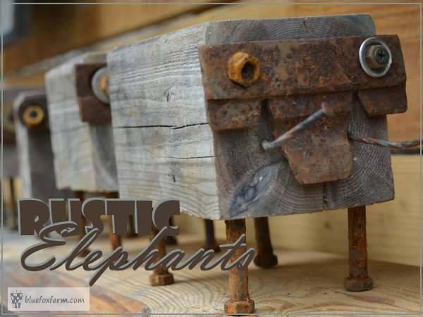 Blue Fox Farm rustic elephants made from salvaged wood