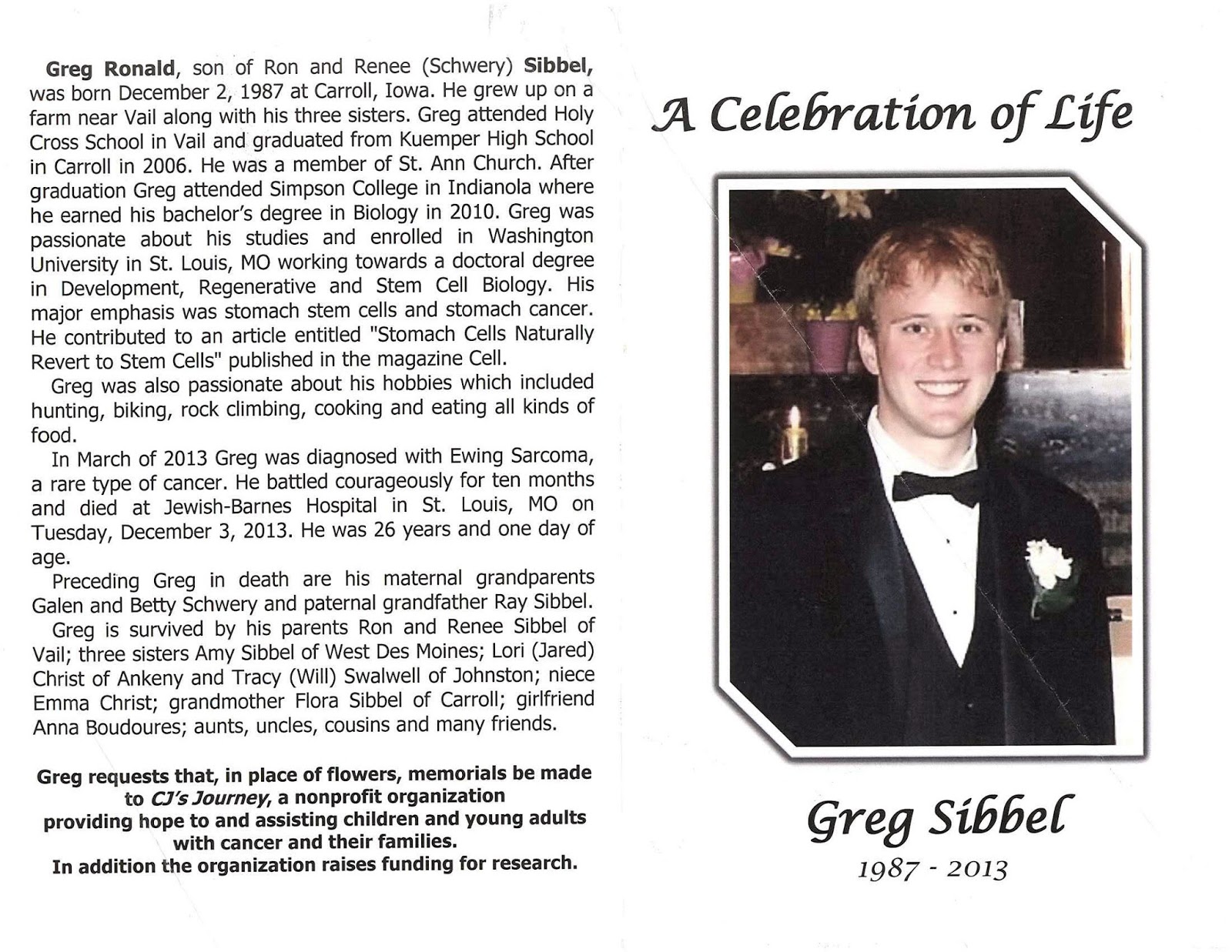 Model Organism: Greg Sibbel: Obituaries