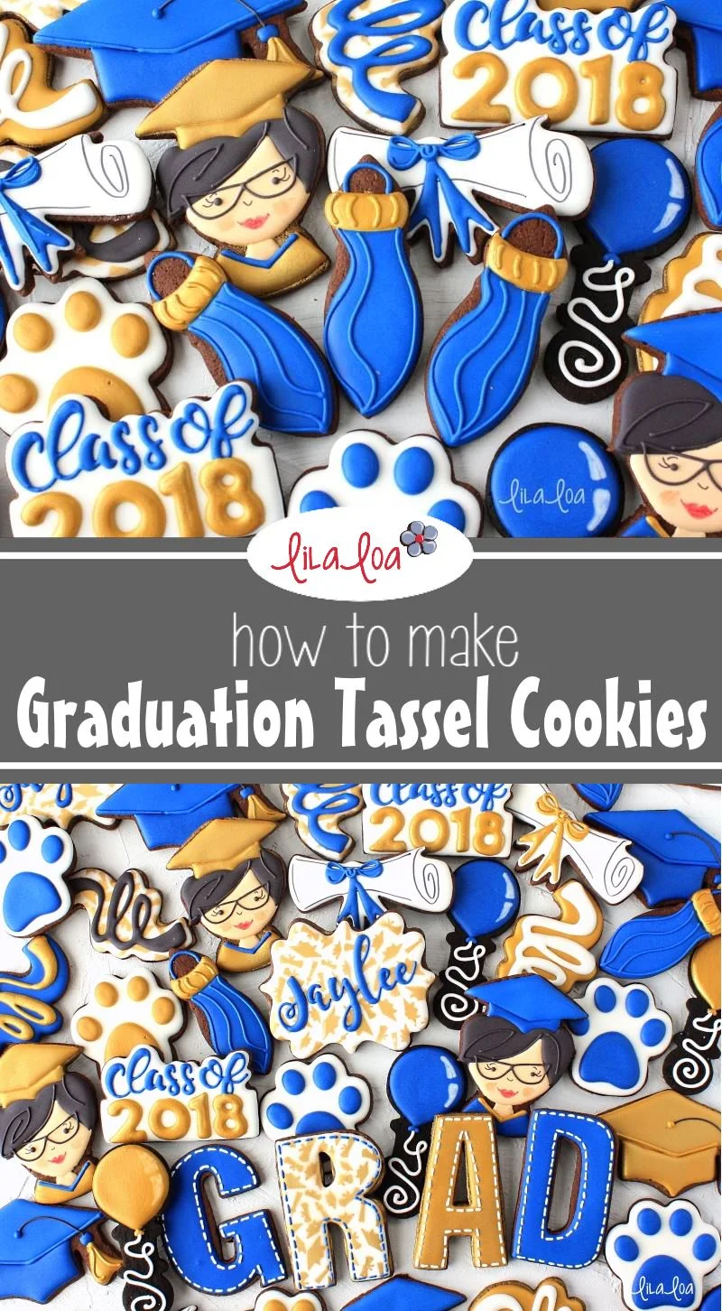 decorated chocolate sugar cookies with a graduation theme