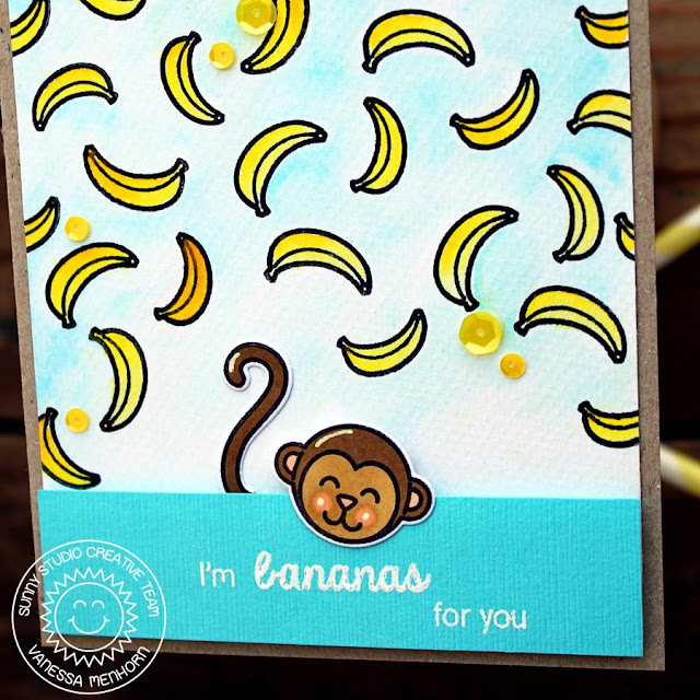 Sunny Studio Stamps: Comfy Creatures & Summer Picnic Bananas For You Monkey Card by Vanessa Menhorn