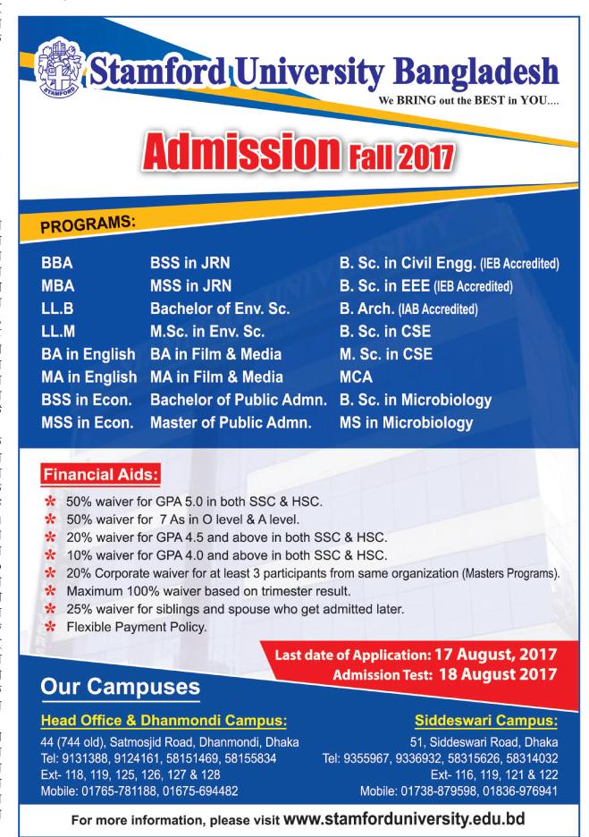 Stamford University Admission Fall 2017