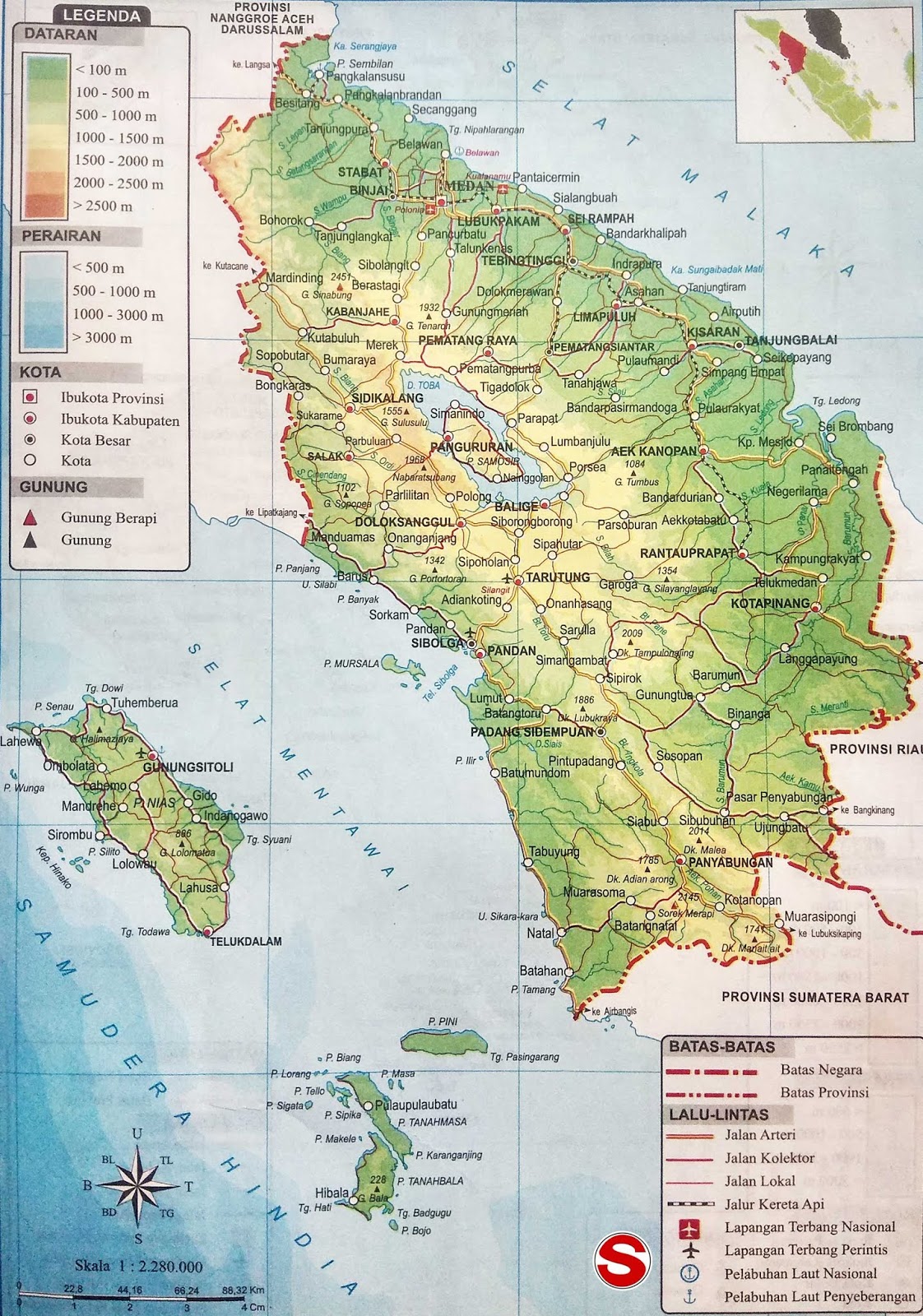  Peta  Sumatra Utara  lengkap dengan 25 nama kabupaten dan 8 