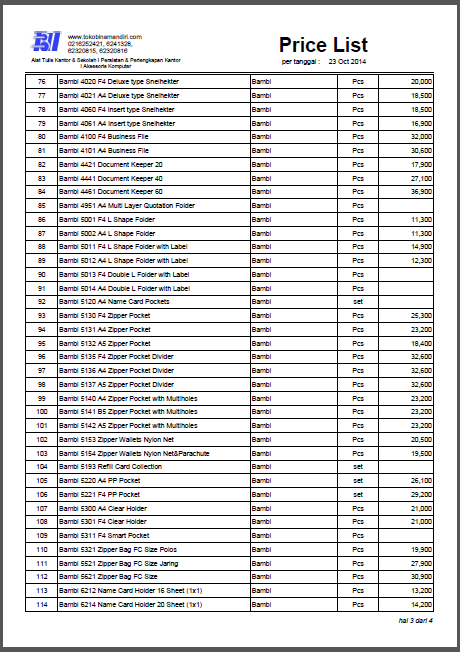 Daftar Harga Alat Tulis Kantor / ATK CV. Bina Mandiri Stationery - Agen perlengkapan sekolah