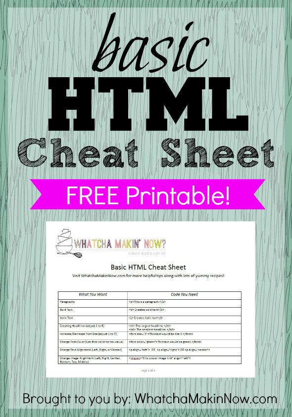 Basic HTML Cheat Sheet {FREE printable} -- HTML doesn't have to be scary! This is an easy to reference list with some of the most commonly used codes! 