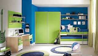 decoración cuarto azul verde