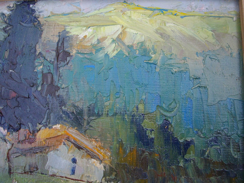 ﻿ancien tableau peinture huile au couteau paysage de