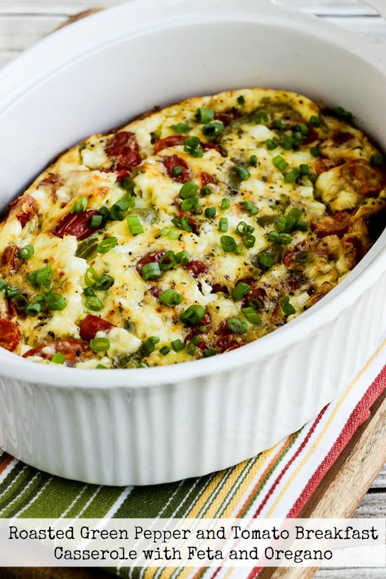 Roasted Green Pepper and Tomato Breakfast Casserole with Feta and Oregano