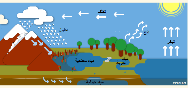 من خلال الصورة يمثل الرقم ١ في دورة الماء في الطبيعة عملية