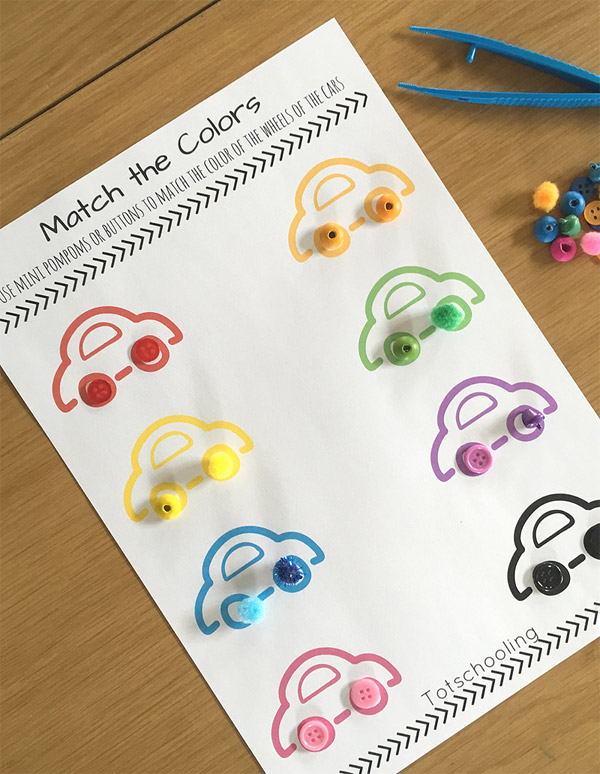 Cars Color Matching & Fine Motor Activity Totschooling Toddler