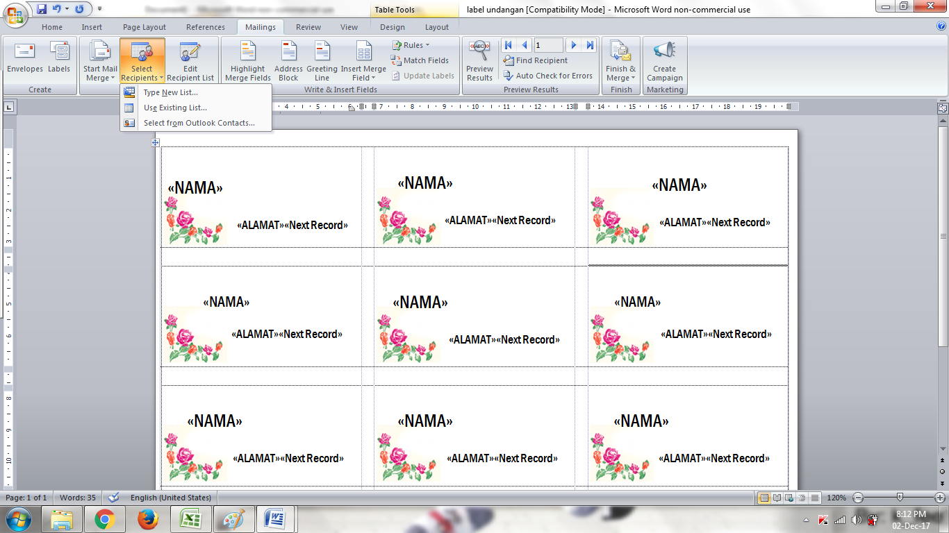 Cara Menulis Nama dan Alamat di Undangan Secara Otomatis