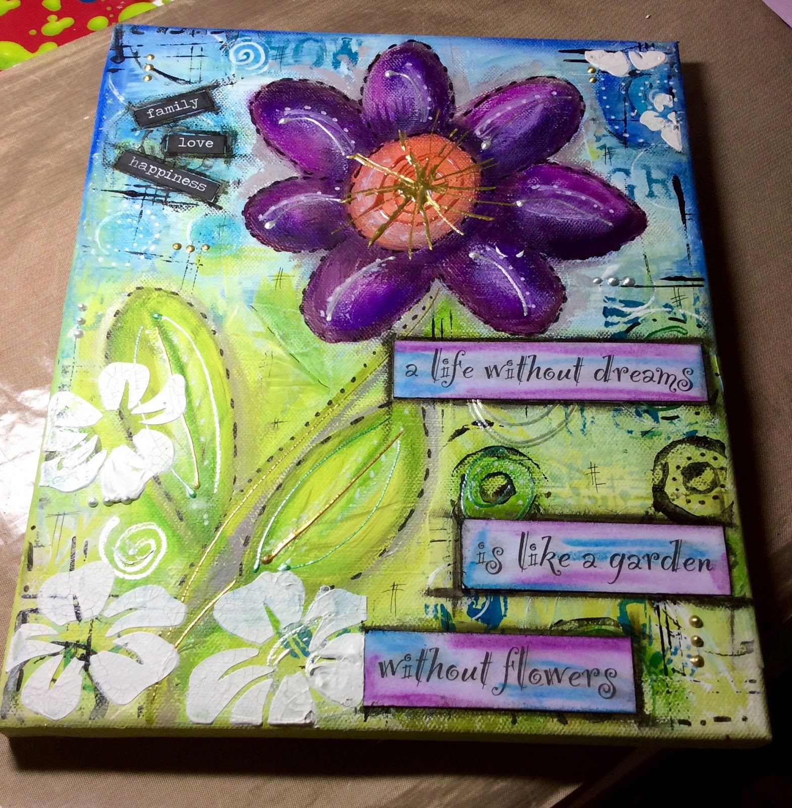 Isle of Crafty Creations Mixed Media Monday Flower Canvas