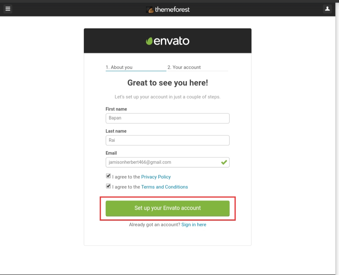 Setup envato account Setup envato account