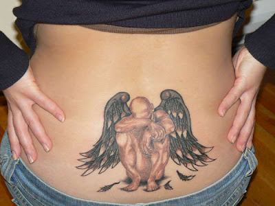 lower back angel tattoo design