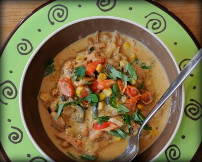 White Chicken Chili, a spicy-but-not-too-spicy concoction of chicken, spices, chilies and white beans.