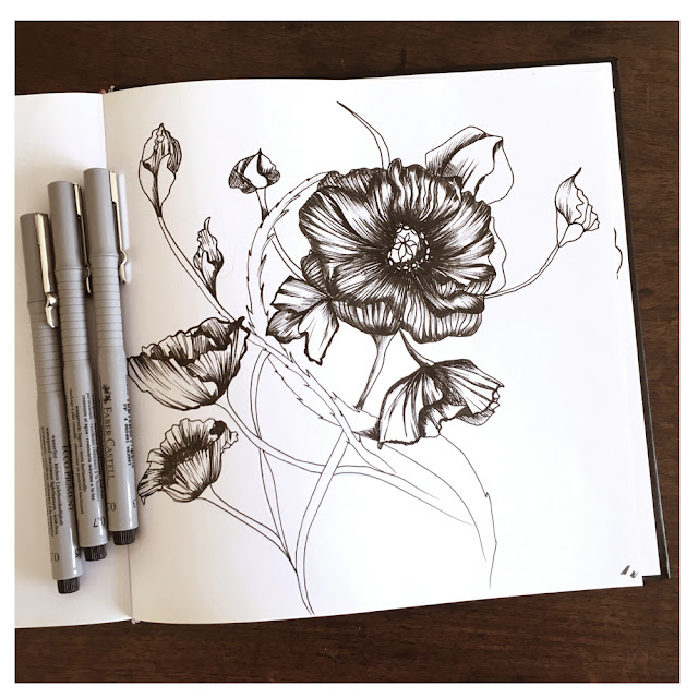 sketchbooks, botanical designs, flower drawings, Barbie McGuire