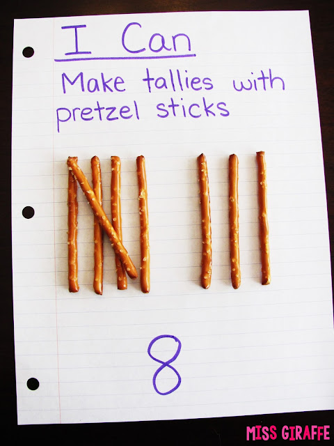 Teaching tally marks with pretzel sticks and other fun tallies and tally chart activities