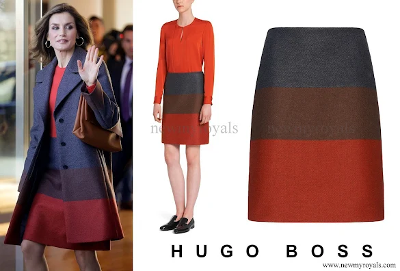 Queen Letizia wore HUGO BOSS Malivi Wool Blend Cashmere Striped Skirt