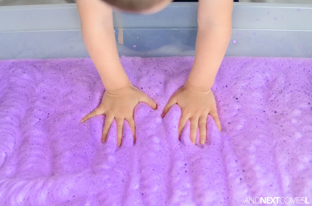 Calming sensory activity with lavender scented soap foam