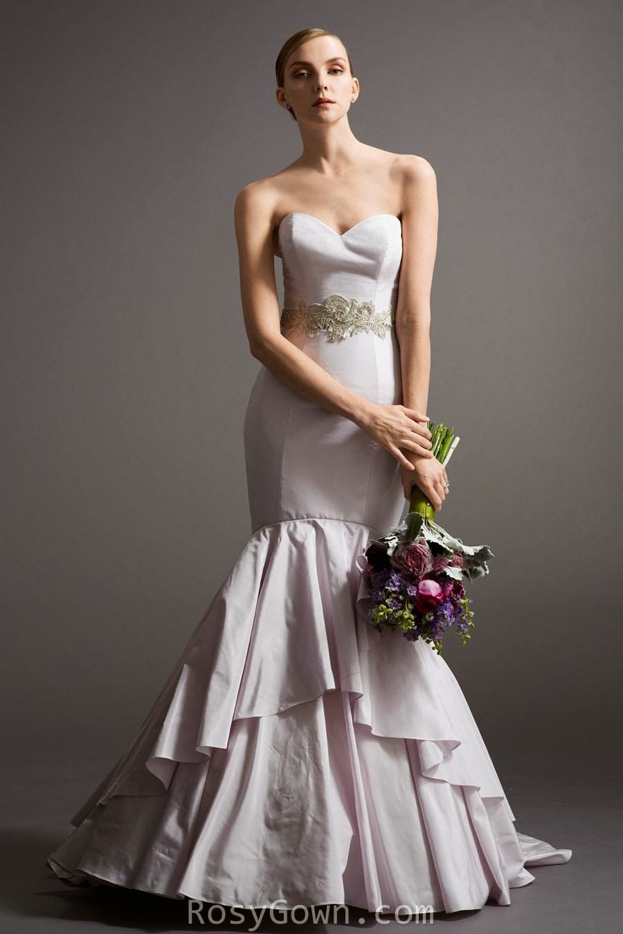 Strapless Romantic Lavender Taffeta Tiered Fit and Flare Bridal Gown-1