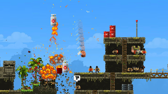 Broforce - Bronan the barbarian using his super attack against some terrorists.