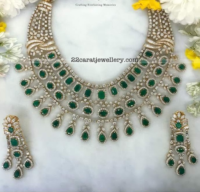 Three Rows Emerald Diamond Set by Tara Sri Three Rows Emerald Diamond Set by Tara Sri
