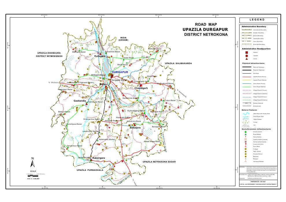 Durgapur Upazila Road Map Netrokona District Bangladesh