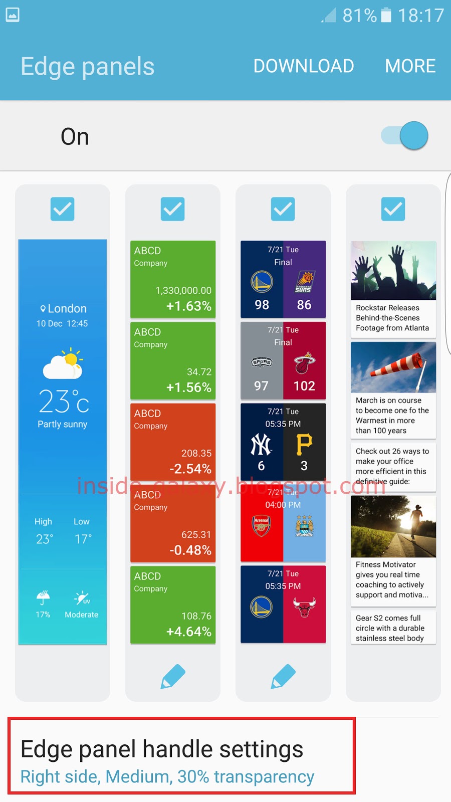 Inside Galaxy Samsung Galaxy S7 Edge How to Change Edge Panel Position in Android 6.0.1
