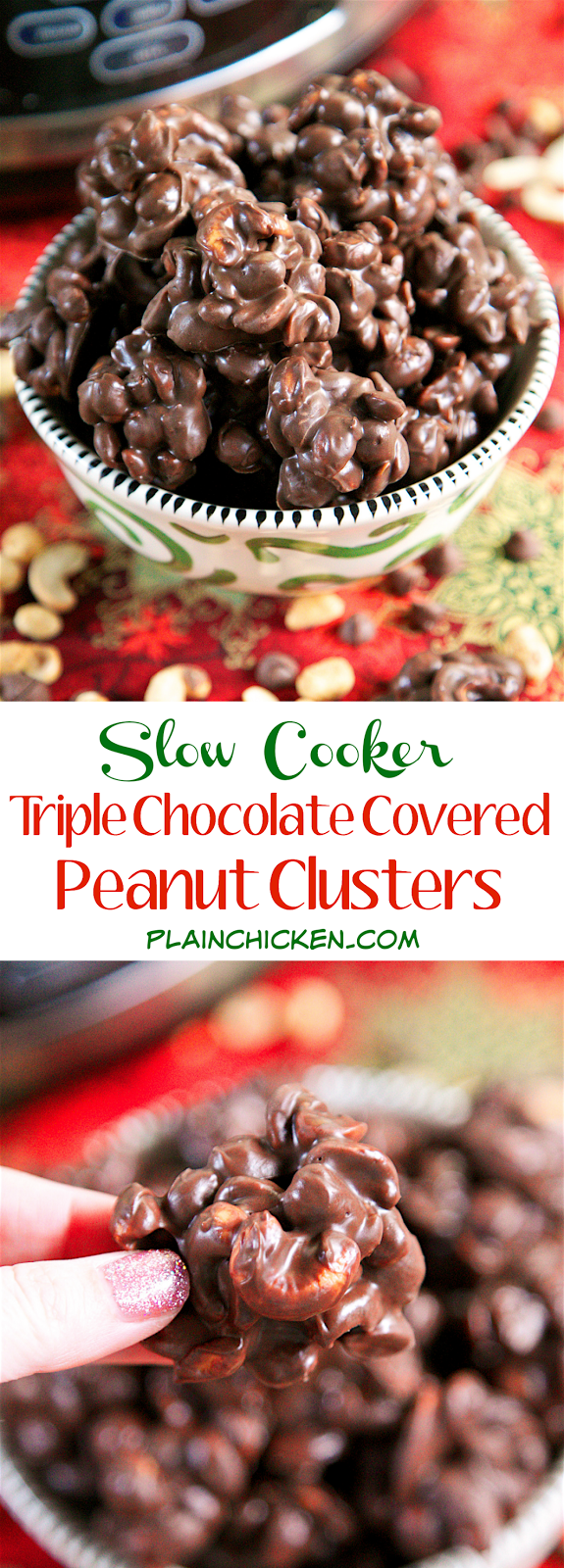 {Slow Cooker} Triple Chocolate Covered Peanut Clusters Plain Chicken
