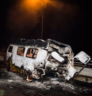 C 2 injured as a bus burns down at Obalende bridge, Lagos state