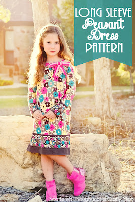 Free Long Sleeve Peasant Dress Pdf Pattern in sizes 12/18 mo to 7. #freepattern #peasantdress