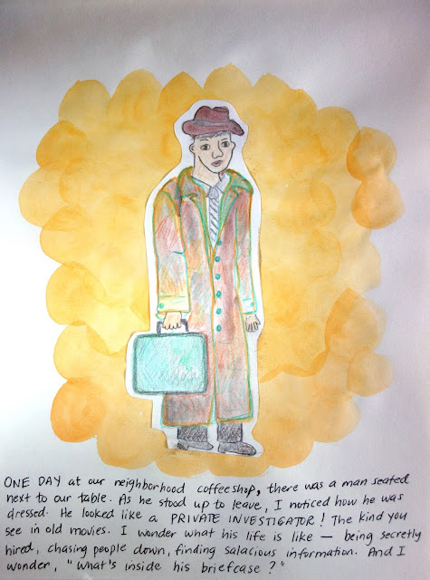 sketchbook, pages from my sketchbook, take home a face, everyday people, everyday stories, drawing, blah to TADA!, man at the coffee shop, Private Investigator