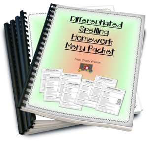 Want your own copy of the Differentiated Spelling Homework Menu Packet?