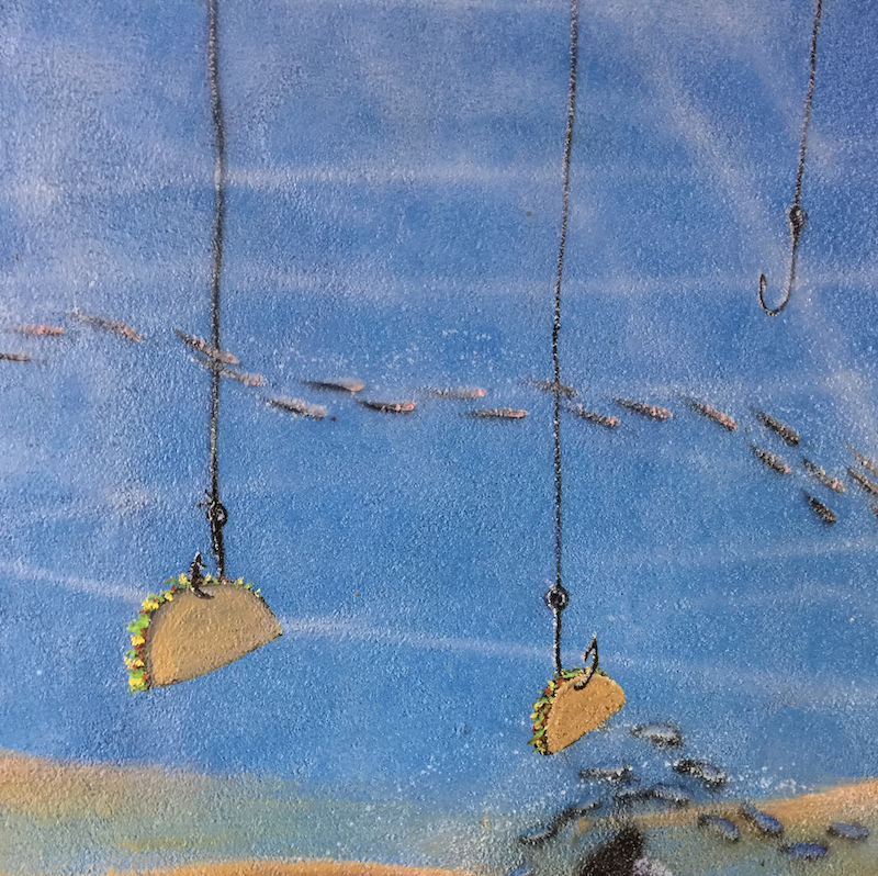 Fishing for tacos (mural inside Juanita's Taco Shop)
