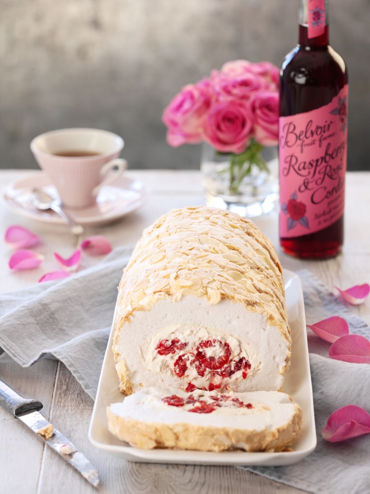 Raspberry And Rose Meringue Roulade