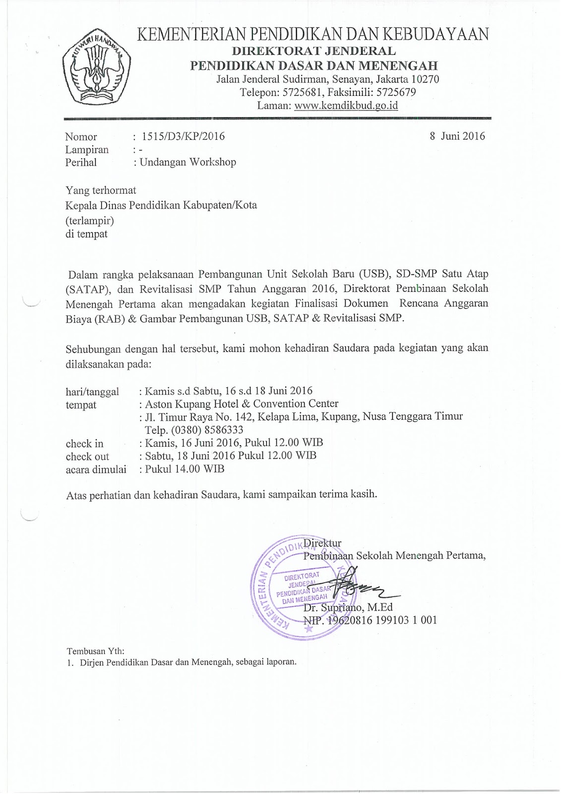 Perluasan Akses SMP: Surat Undangan WS Finalisasi Dokumen Rencana
