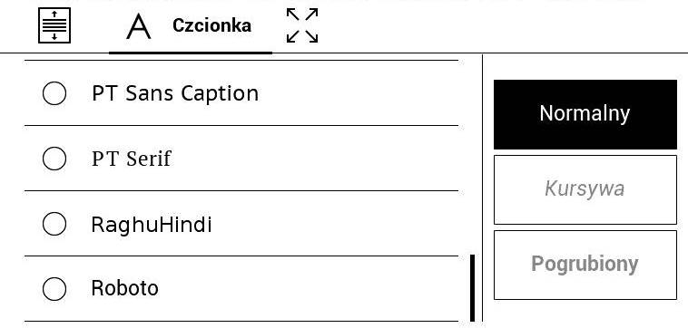 PocketBook Aqua 2 – ustawienia czcionki