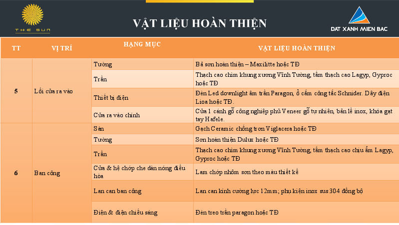 vật liệu hoàn thiện the sun