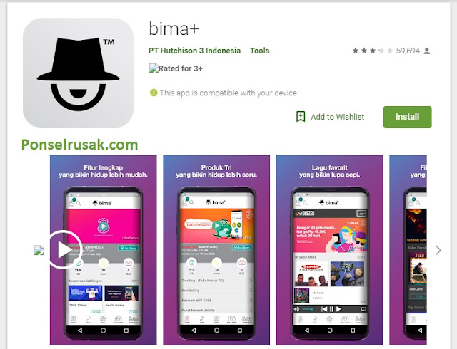 Aplikasi Bima Tri Tutorial cara mengetahui sisa internet Tri lewat aplikasi bima tri.