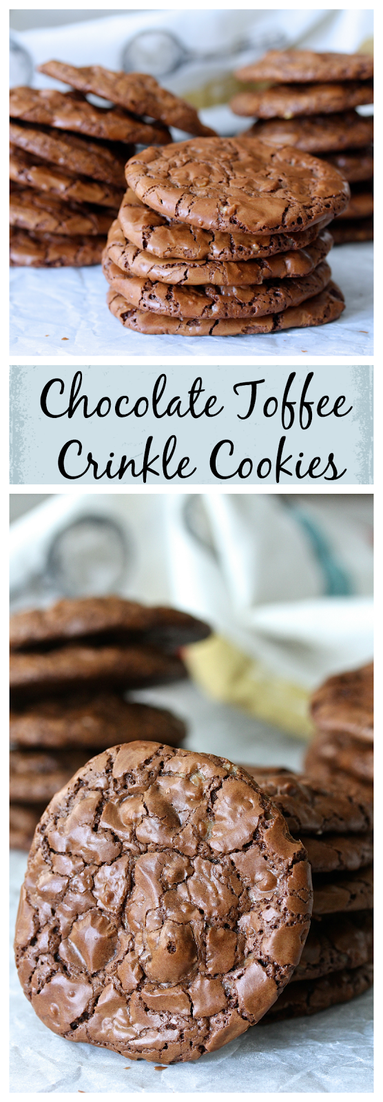 These Chocolate-Toffee Crinkle Cookies are essentially just soft and rich brownies or truffles in a cookie form. These Chocolate-Toffee Crinkle Cookies are essentially just soft and rich brownies or truffles in a cookie form.